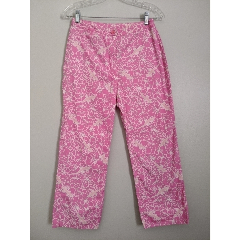 Lilly Pulitzer Pink Tropical Flowers and Lizards